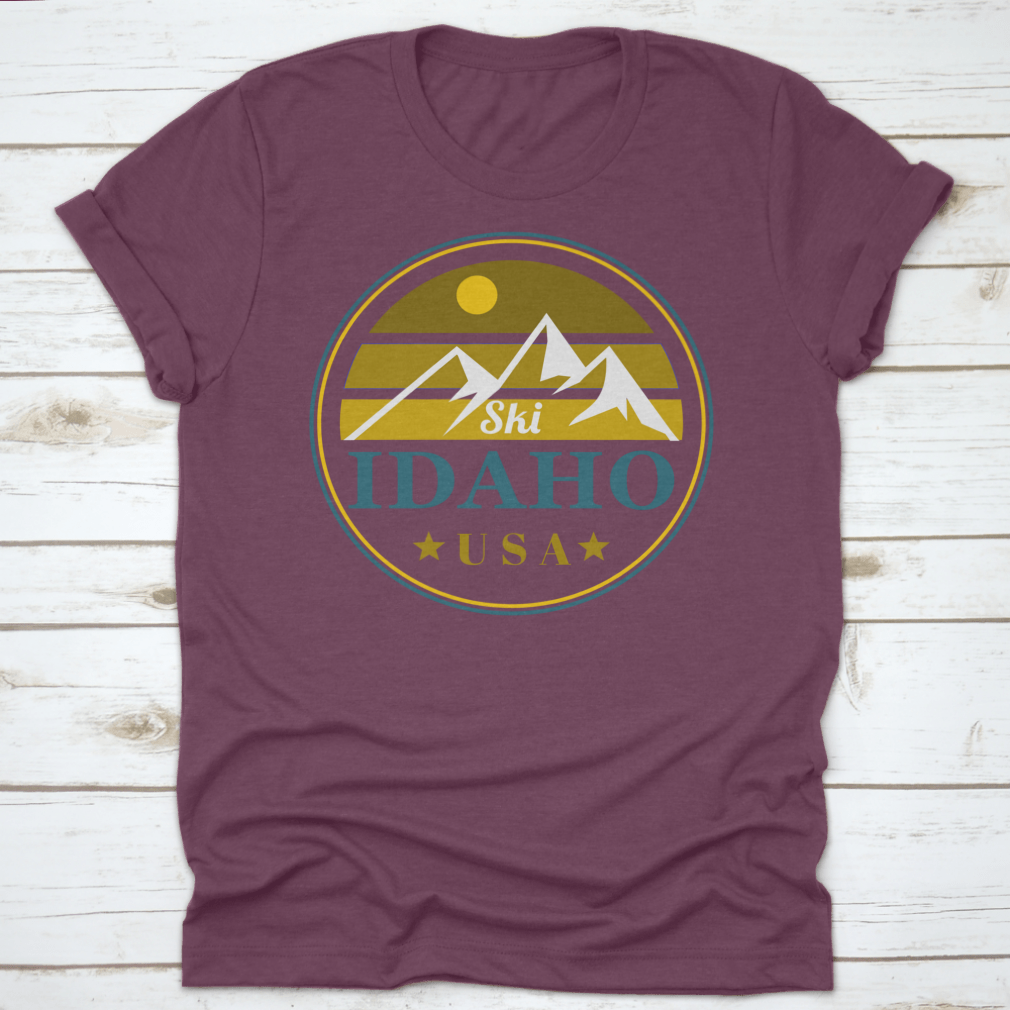 A vintage label shirt featuring a design inspired by Idaho mountains, made from soft cotton fabric, perfect for outdoor enthusiasts.