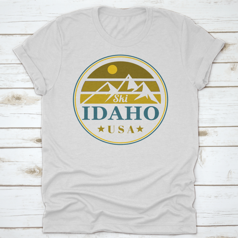 A vintage label shirt featuring a design inspired by Idaho mountains, made from soft cotton fabric, perfect for outdoor enthusiasts.