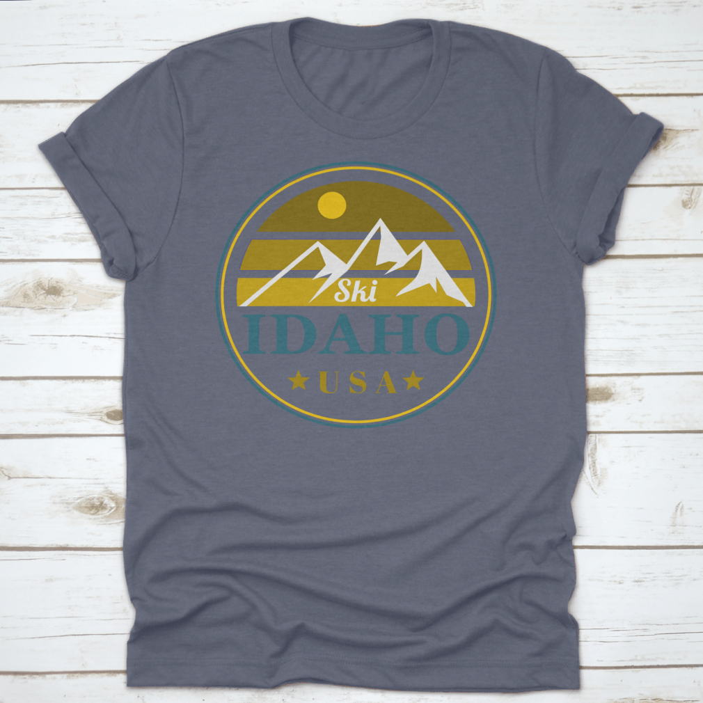 A vintage label shirt featuring a design inspired by Idaho mountains, made from soft cotton fabric, perfect for outdoor enthusiasts.