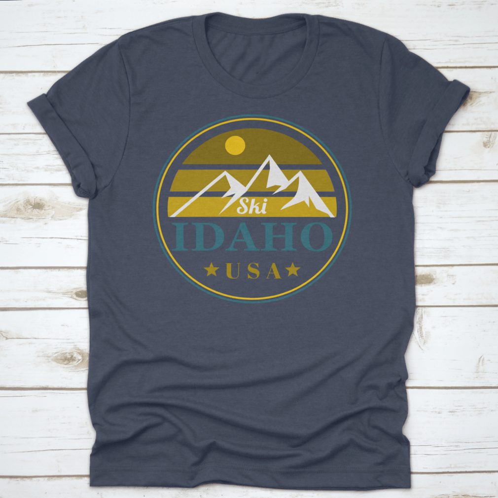 A vintage label shirt featuring a design inspired by Idaho mountains, made from soft cotton fabric, perfect for outdoor enthusiasts.
