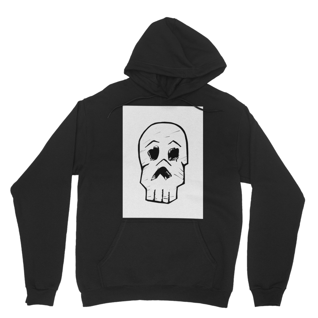 Skull and Cross Bones Classic Adult Hoodie featuring a double fabric hood and kangaroo pouch pocket, made from soft cotton faced fabric.