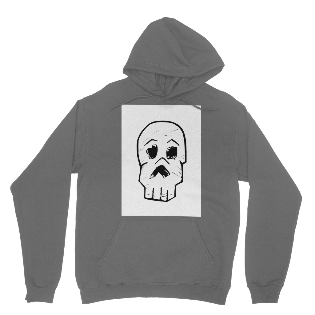 Skull and Cross Bones Classic Adult Hoodie featuring a double fabric hood and kangaroo pouch pocket, made from soft cotton faced fabric.