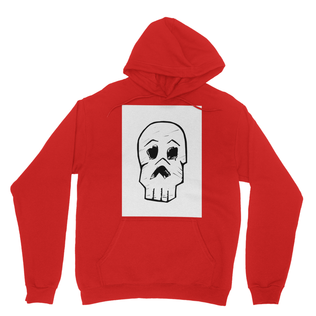 Skull and Cross Bones Classic Adult Hoodie featuring a double fabric hood and kangaroo pouch pocket, made from soft cotton faced fabric.