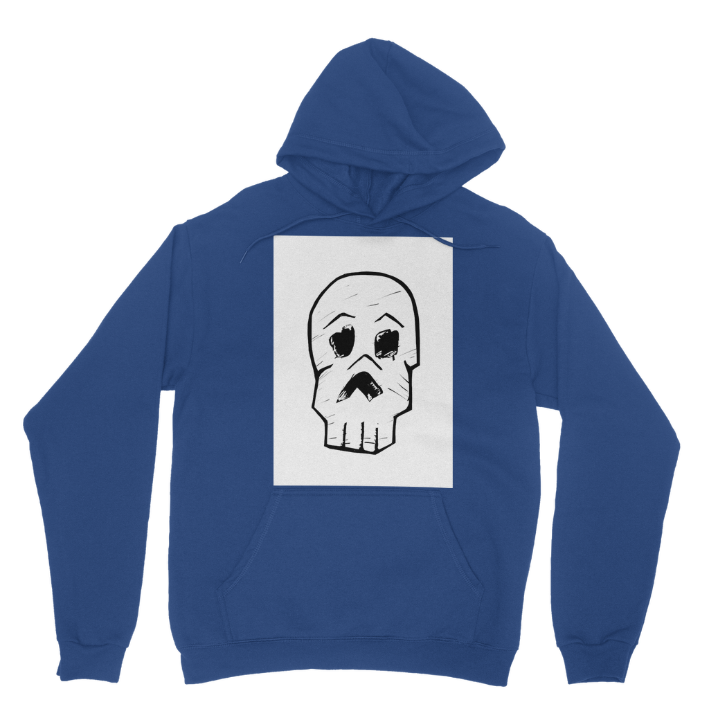 Skull and Cross Bones Classic Adult Hoodie featuring a double fabric hood and kangaroo pouch pocket, made from soft cotton faced fabric.