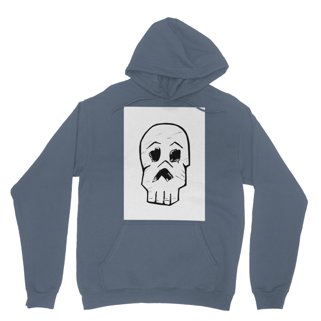 Skull and Cross Bones Classic Adult Hoodie featuring a double fabric hood and kangaroo pouch pocket, made from soft cotton faced fabric.