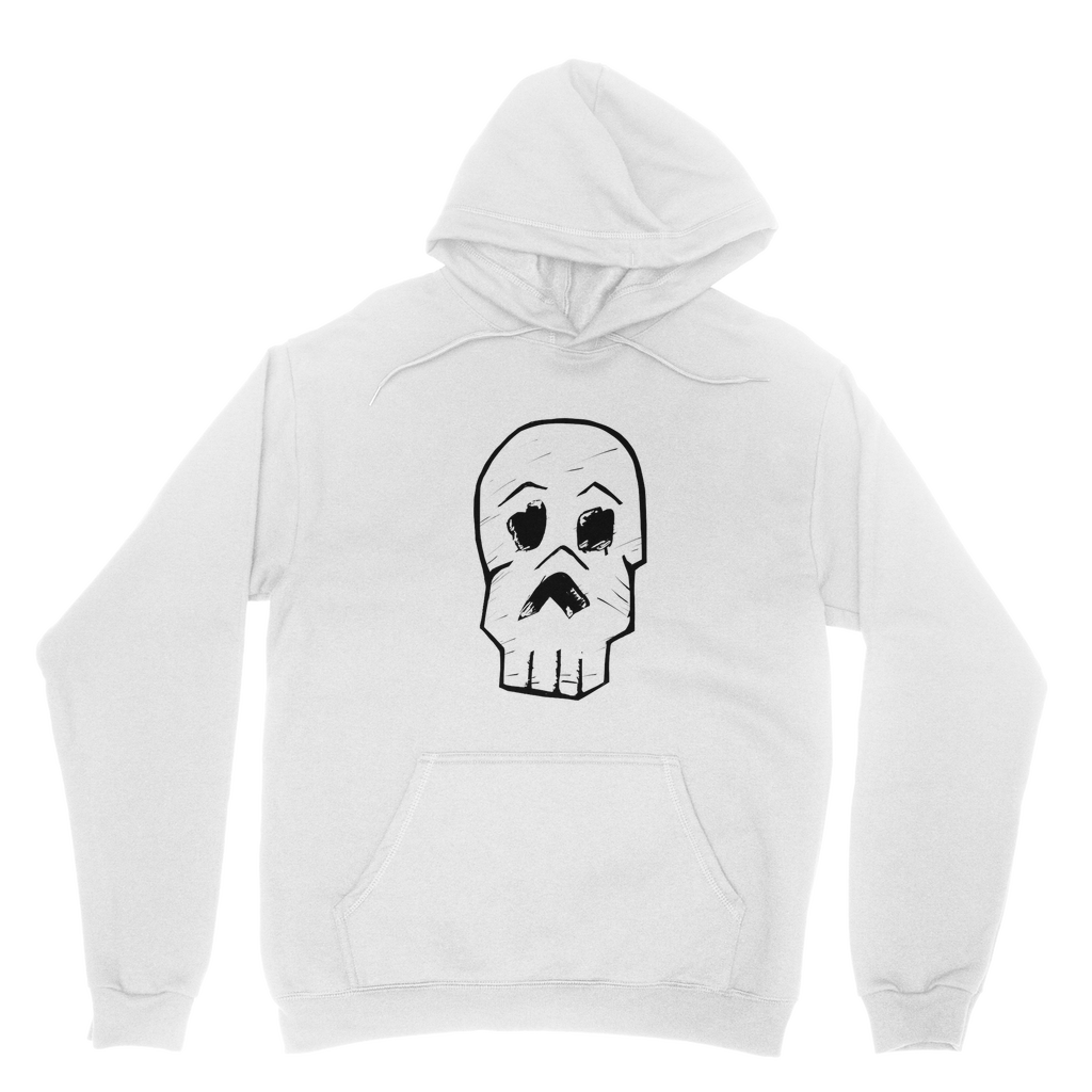 Skull and Cross Bones Classic Adult Hoodie featuring a double fabric hood and kangaroo pouch pocket, made from soft cotton faced fabric.