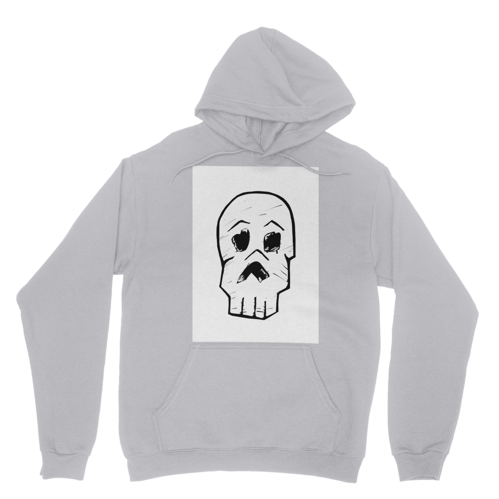 Skull and Cross Bones Classic Adult Hoodie featuring a double fabric hood and kangaroo pouch pocket, made from soft cotton faced fabric.