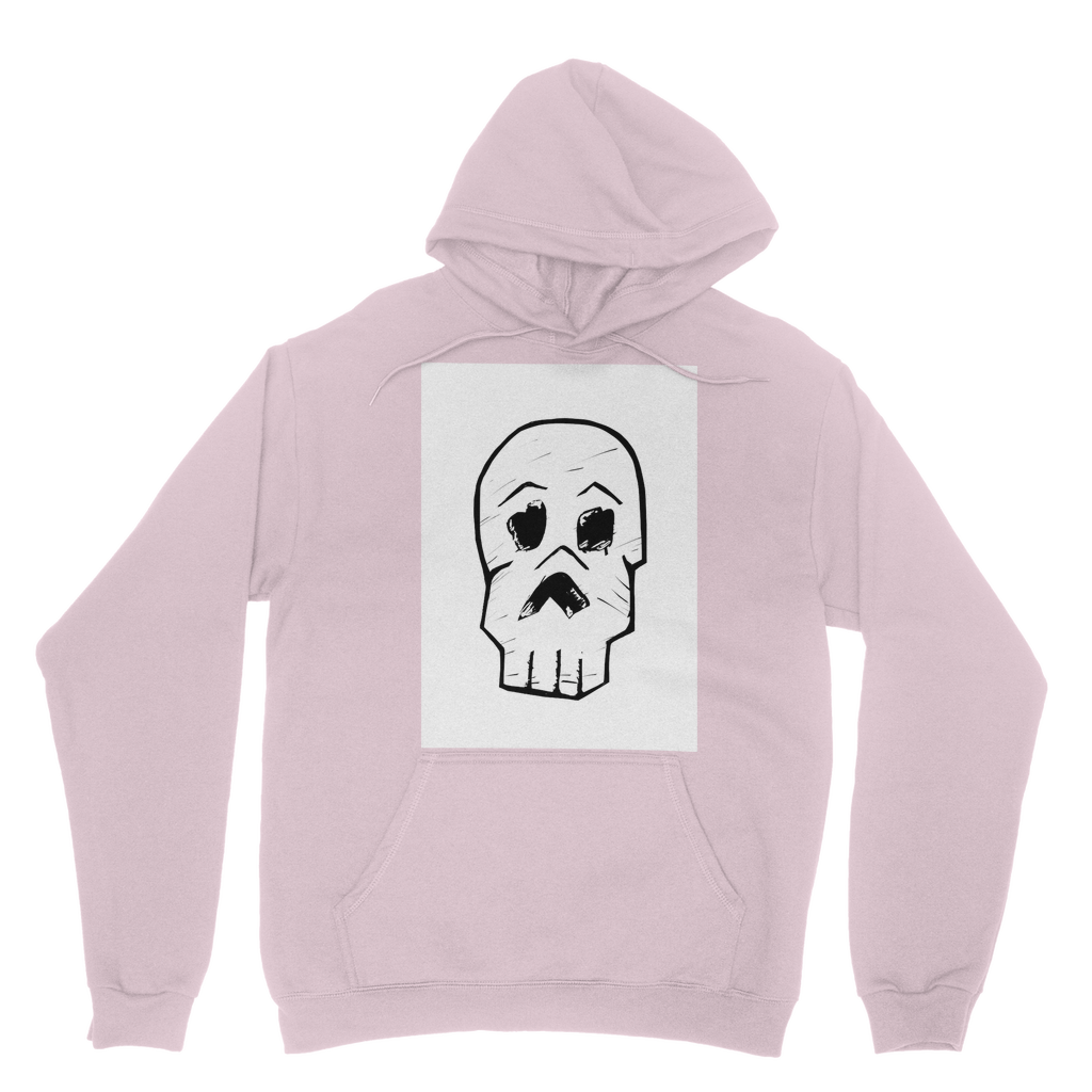 Skull and Cross Bones Classic Adult Hoodie featuring a double fabric hood and kangaroo pouch pocket, made from soft cotton faced fabric.