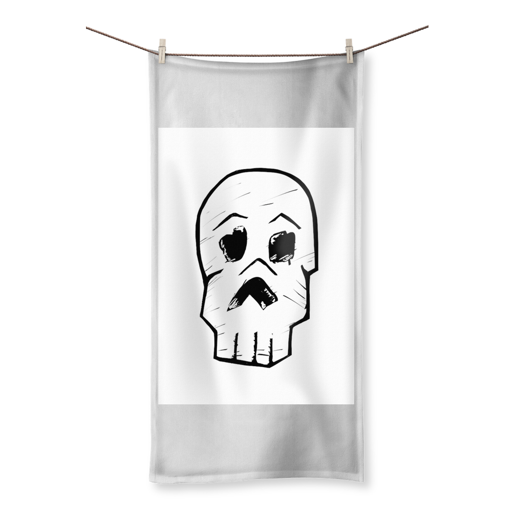 Skull and Cross Bones Sublimation All Over Towel featuring vibrant prints on one side and soft cotton backing on the other.