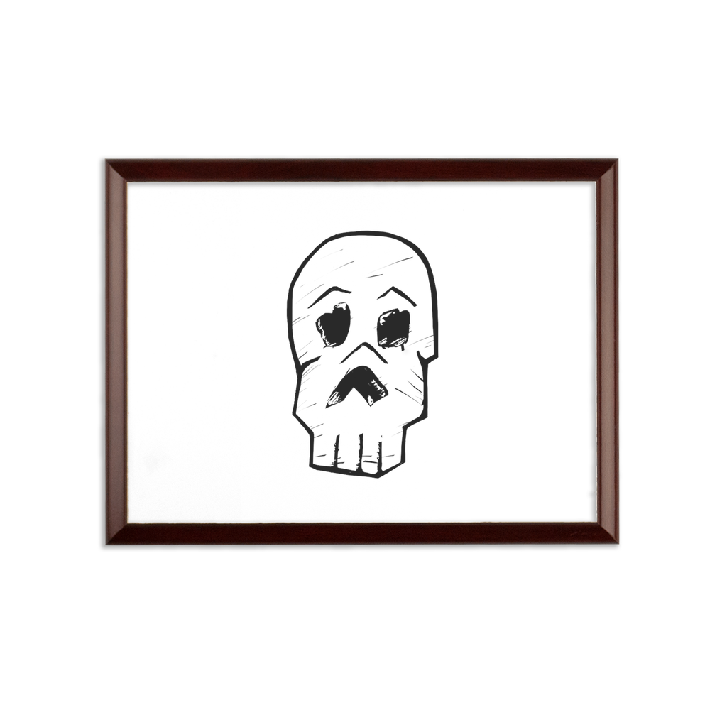 Skull and Cross Bones Sublimation Wall Plaque with brown wooden frame and white printable surface.