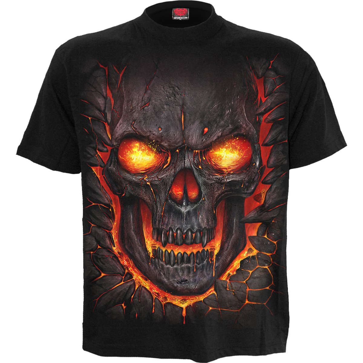 Black SKULL LAVA T-Shirt featuring a skull design with tribal back print, made from 100% cotton.