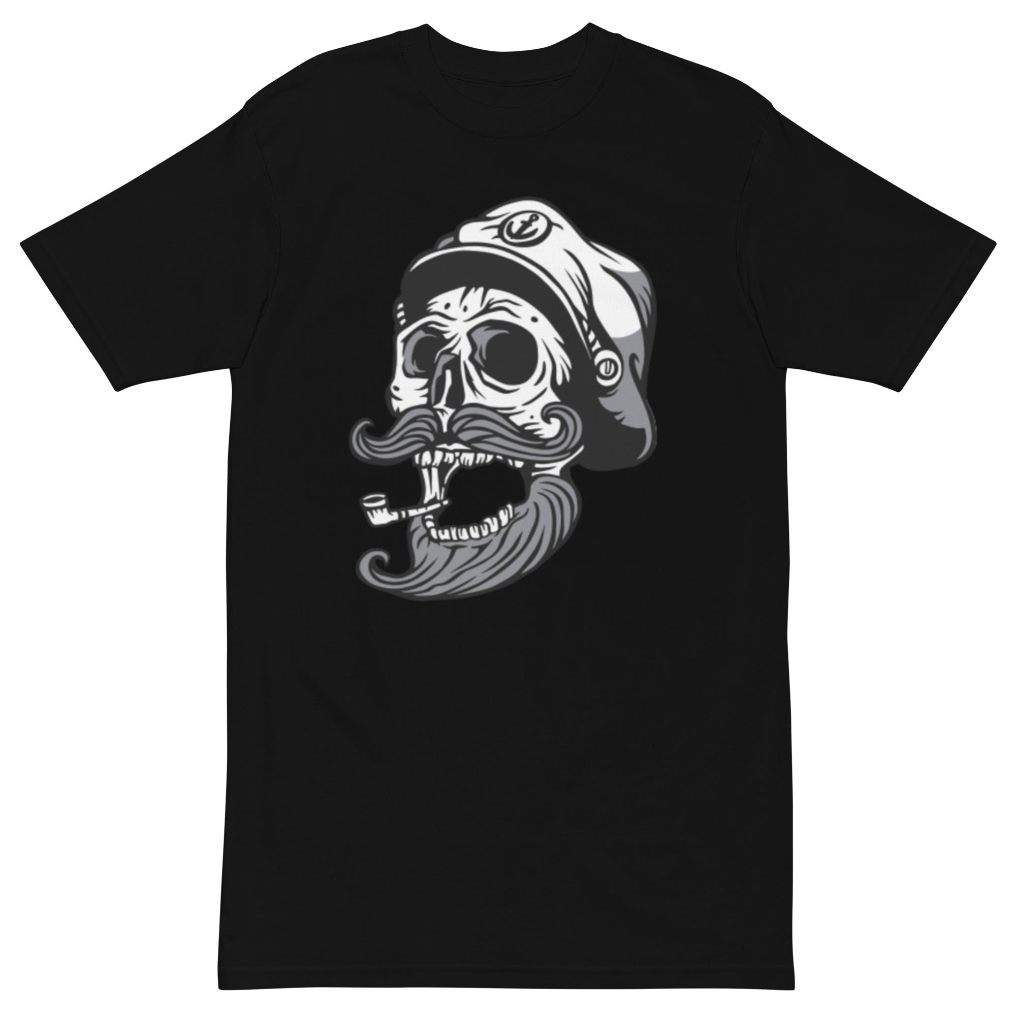 Smoking Skull Men’s premium heavyweight tee in charcoal color, showcasing its structured fit and soft fabric.