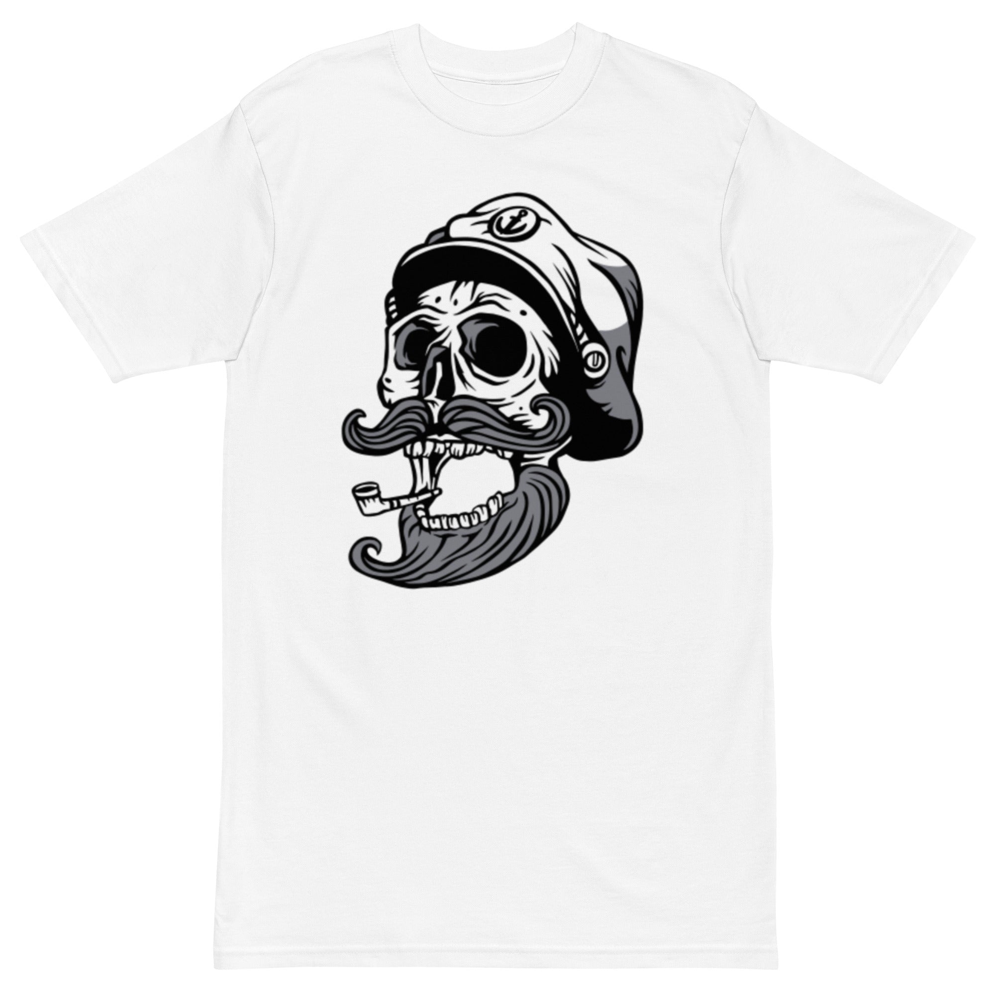 Smoking Skull Men’s premium heavyweight tee in charcoal color, showcasing its structured fit and soft fabric.