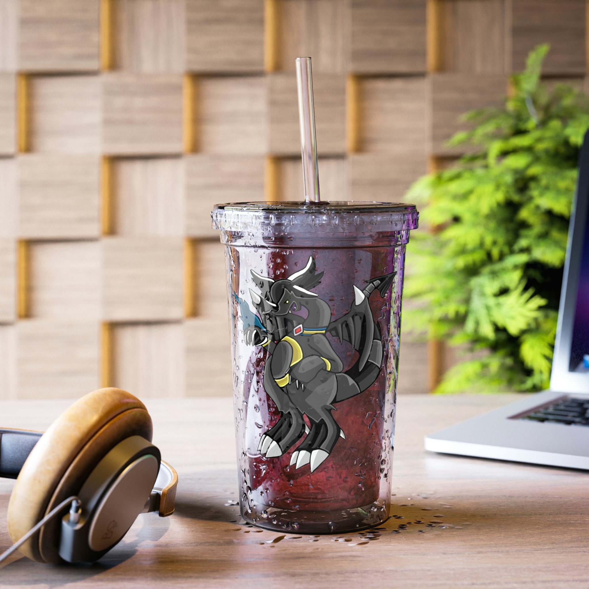 Snafibat Suave Acrylic Cup with vibrant artwork, double-wall insulation, and a straw, perfect for hot and cold beverages.