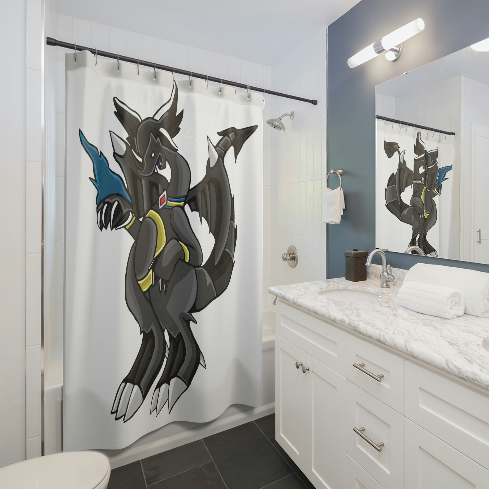 Snaifbat Shower Curtain featuring vibrant custom designs on durable polyester fabric, enhancing bathroom decor.