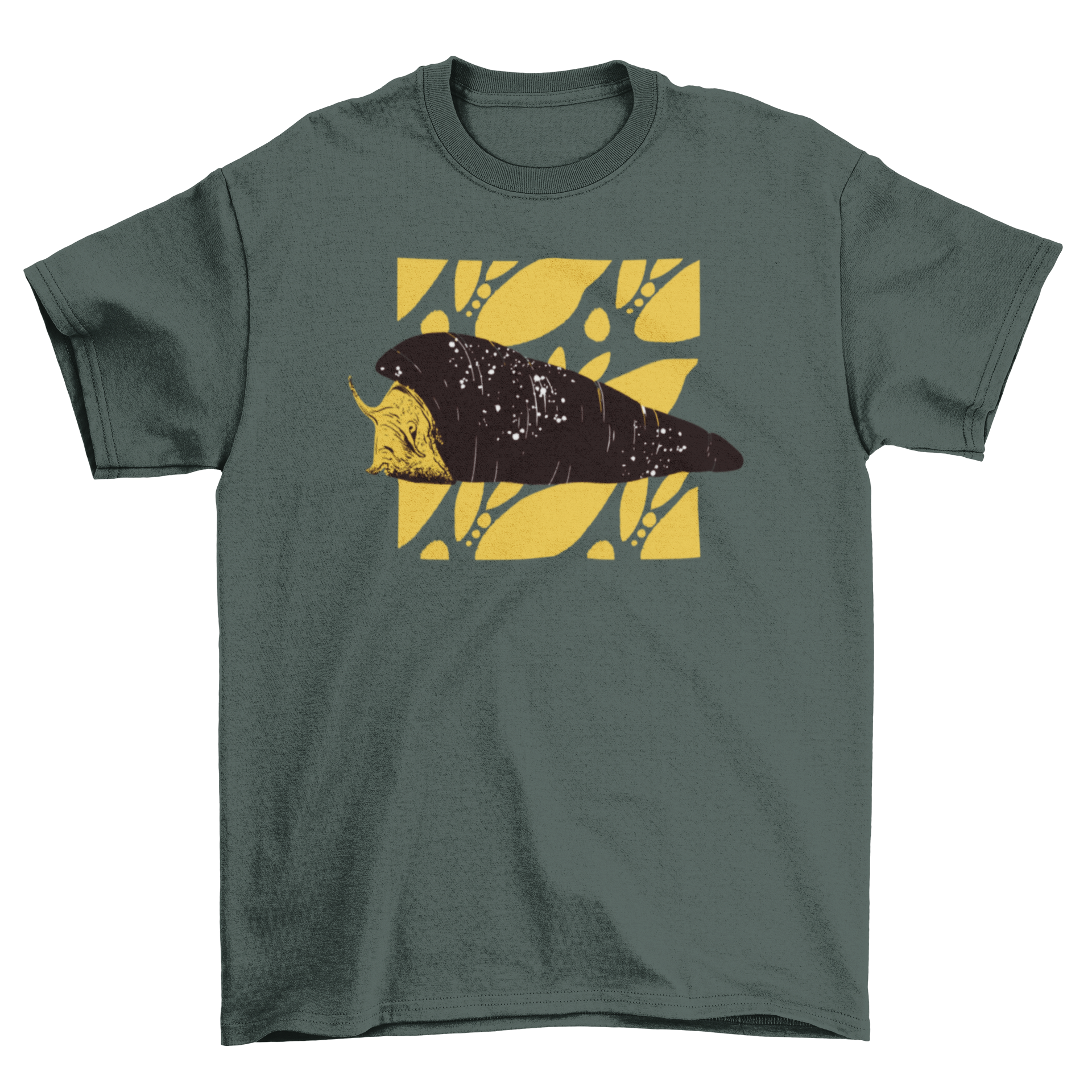 A stylish t-shirt featuring a colorful tylomelania snail design, perfect for nature enthusiasts.