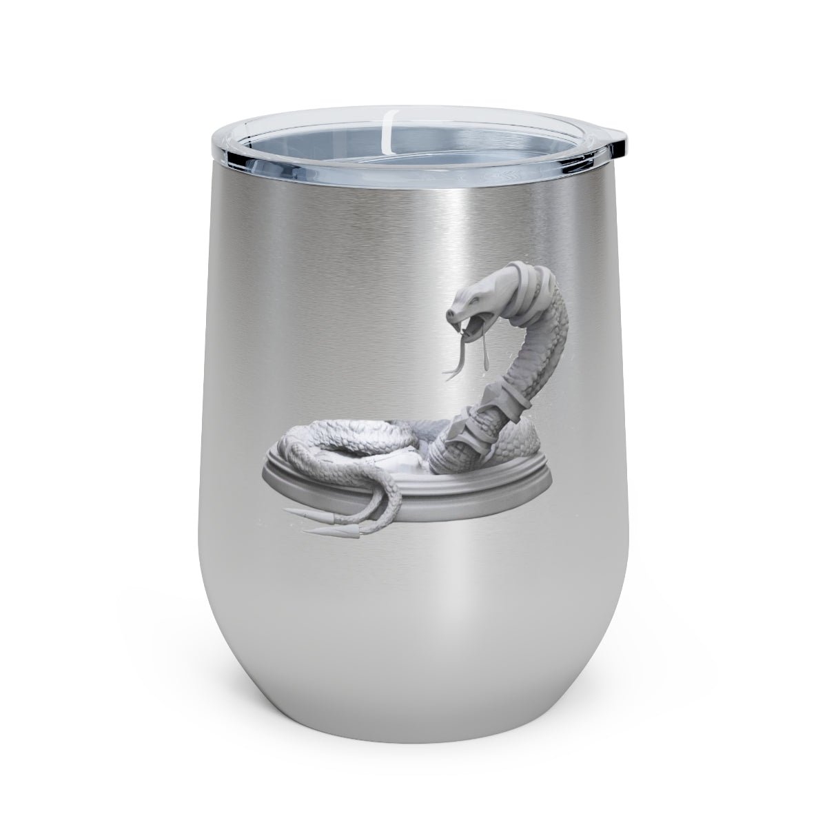 Snake 12oz Insulated Wine Tumbler with clear lid and stylish design, perfect for hot and cold beverages.
