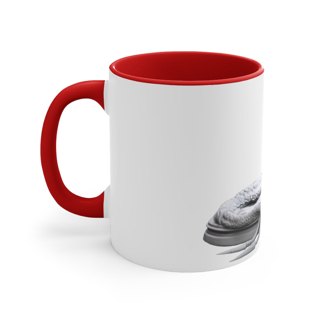 A stylish Snake Accent Coffee Mug featuring a white ceramic exterior with a colorful interior and C-handle, perfect for coffee lovers.