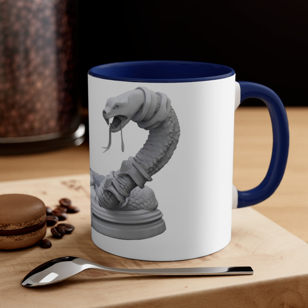 A stylish Snake Accent Coffee Mug featuring a white ceramic exterior with a colorful interior and C-handle, perfect for coffee lovers.