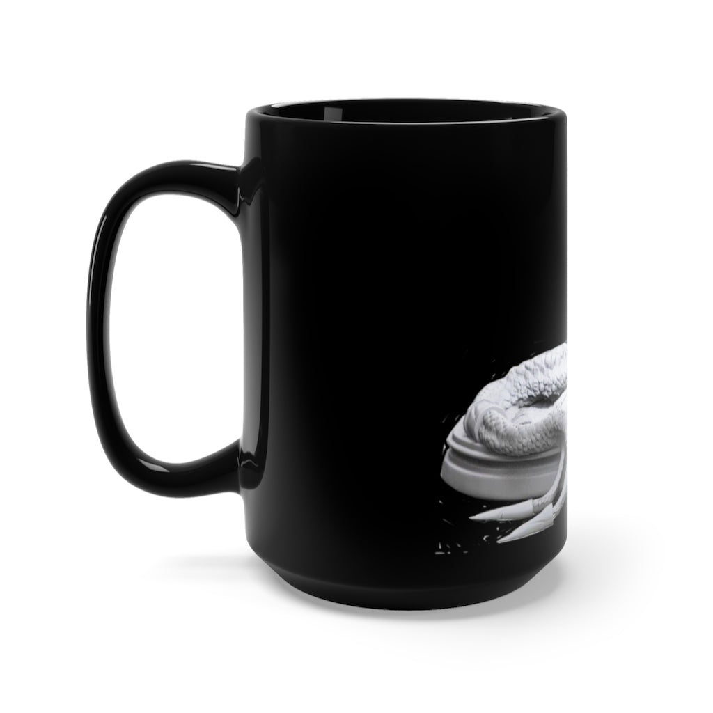 A stylish 15oz black ceramic mug with rounded corners and a C-handle, perfect for coffee and tea lovers.