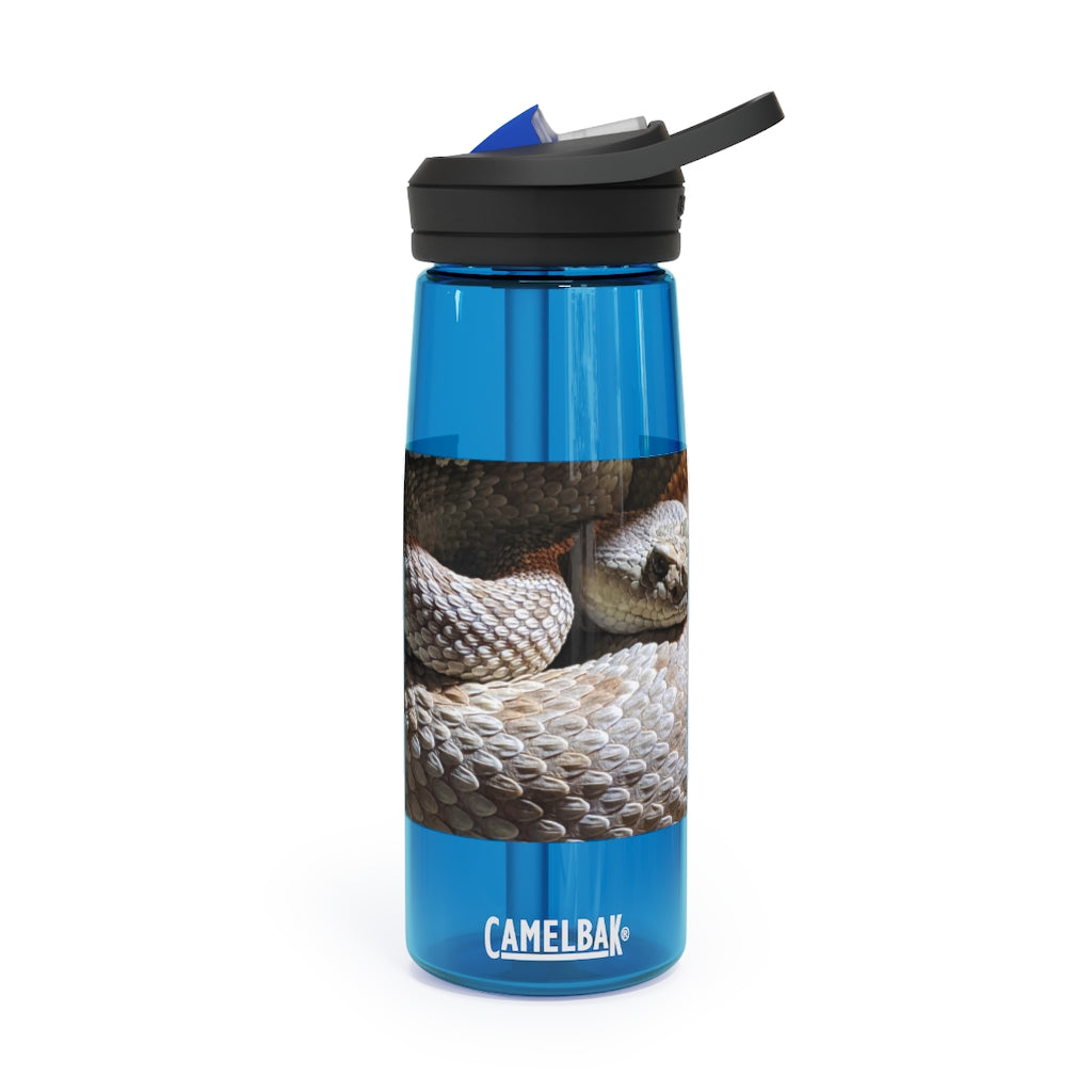 Snake CamelBak Eddy® Water Bottle in 20oz and 25oz sizes, showcasing its durable Tritan™ material and spill-proof design.