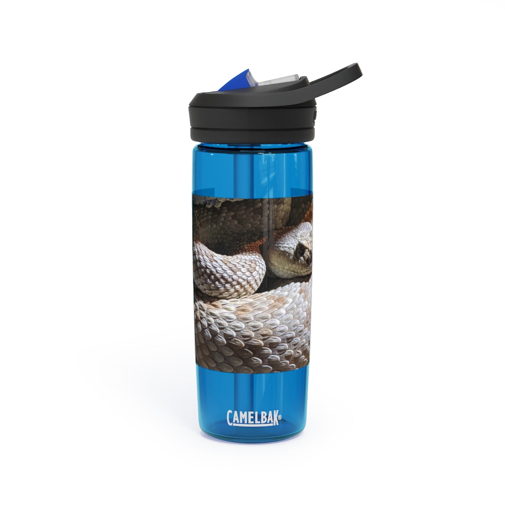 Snake CamelBak Eddy® Water Bottle in 20oz and 25oz sizes, showcasing its durable Tritan™ material and spill-proof design.