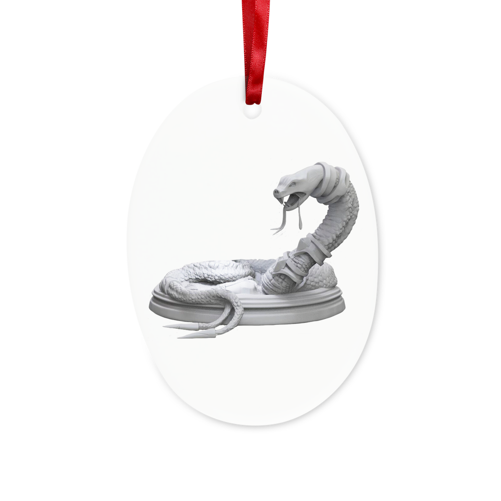 A beautifully crafted Snake Ceramic Hanging Ornament with a red ribbon and gold string, perfect for Christmas decoration.