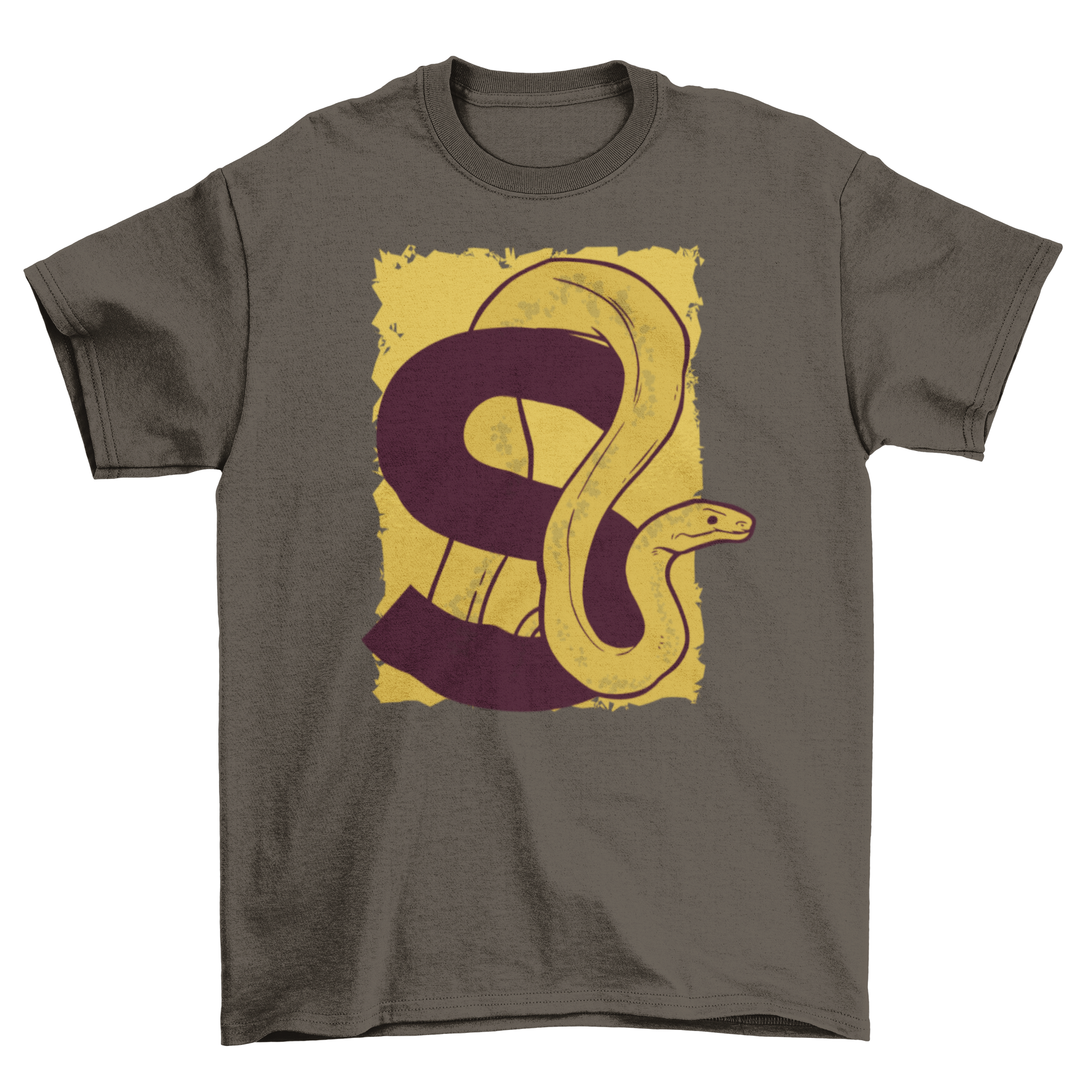 A stylish T-shirt featuring a snake design intertwined with the letter S, showcasing a unique and trendy look.