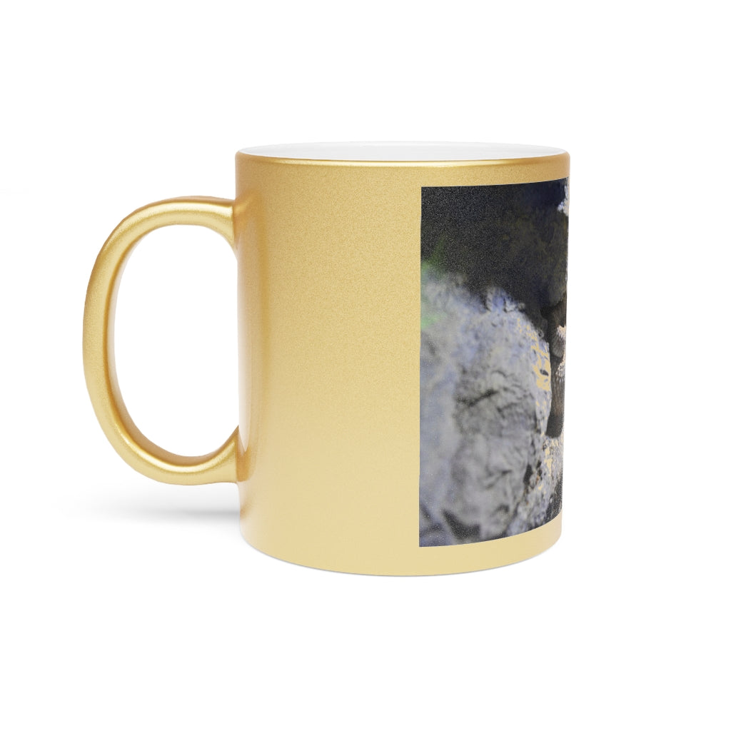 A stylish Snake Metallic Mug in Silver and Gold finishes, showcasing personalized designs on a ceramic body.