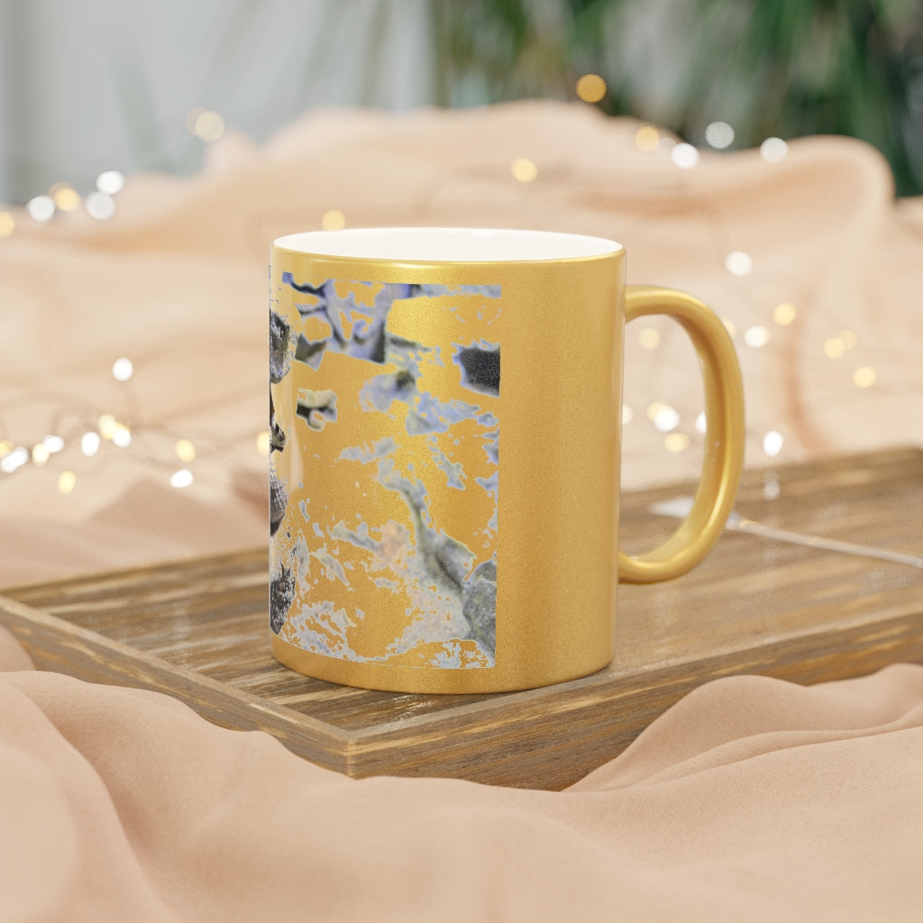 A stylish Snake Metallic Mug in Silver and Gold finishes, showcasing personalized designs on a ceramic body.