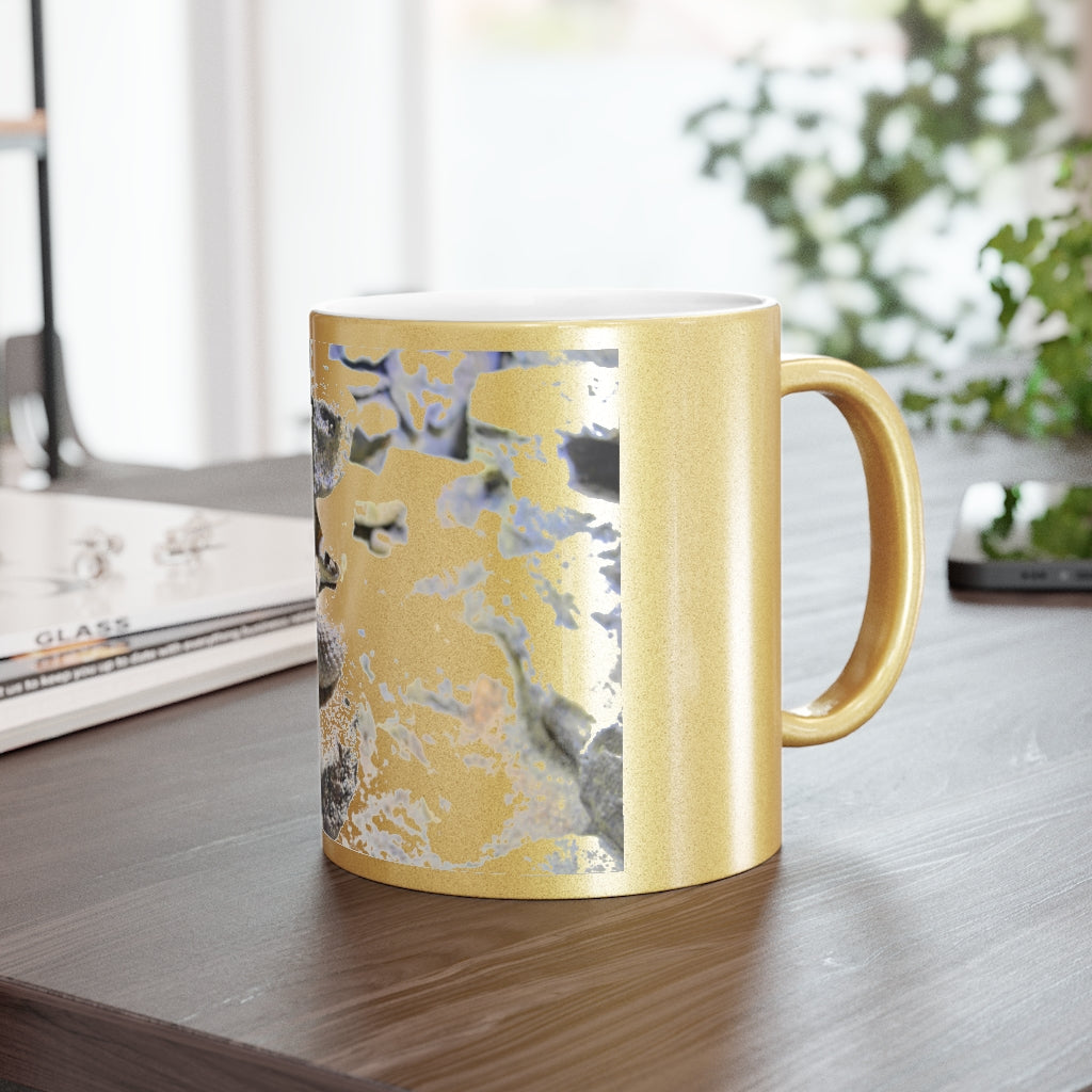 A stylish Snake Metallic Mug in Silver and Gold finishes, showcasing personalized designs on a ceramic body.