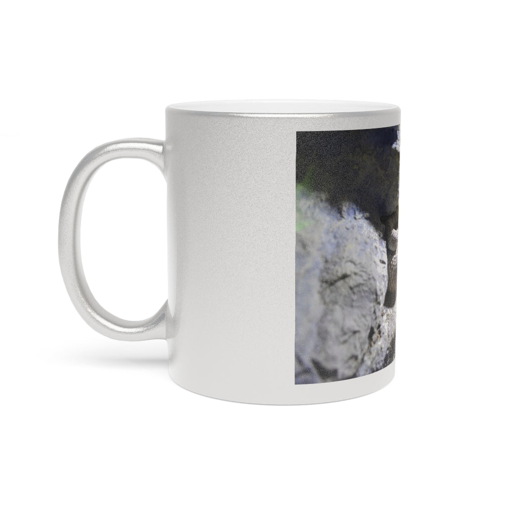 A stylish Snake Metallic Mug in Silver and Gold finishes, showcasing personalized designs on a ceramic body.