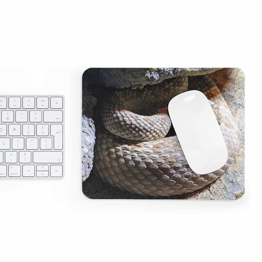 A stylish Snake Mouse Pad featuring a vibrant design, made of durable neoprene with a non-slip base, perfect for enhancing any desk.