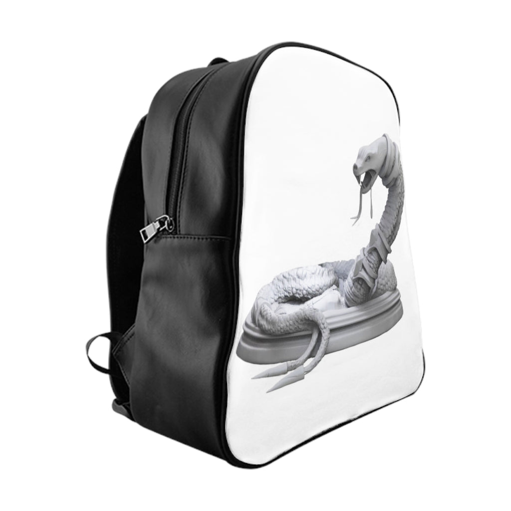 Stylish Snake School Backpack made of durable PU leather with a unique snake print design and padded back for comfort.