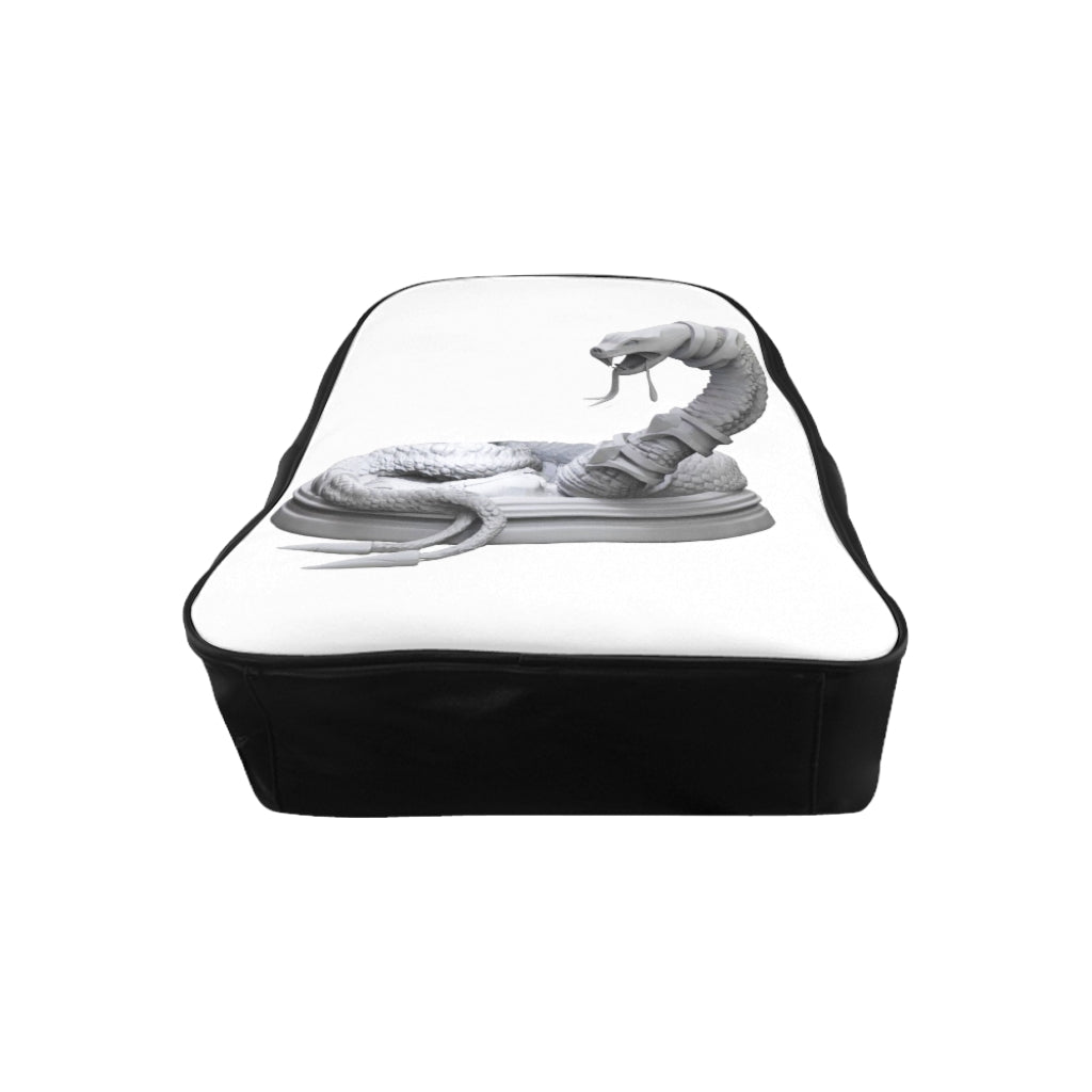 Stylish Snake School Backpack made of durable PU leather with a unique snake print design and padded back for comfort.