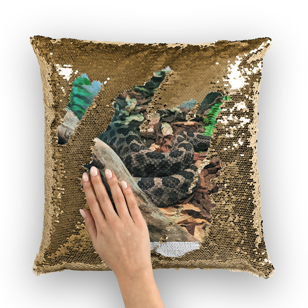 A vibrant Snake Sequin Cushion Cover featuring a mermaid design that changes color with movement, made from soft polyester and sequins.