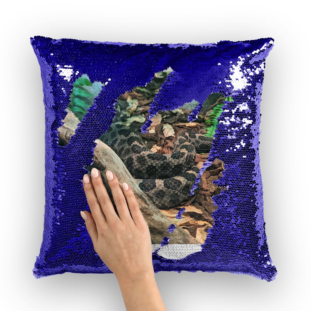 A vibrant Snake Sequin Cushion Cover featuring a mermaid design that changes color with movement, made from soft polyester and sequins.