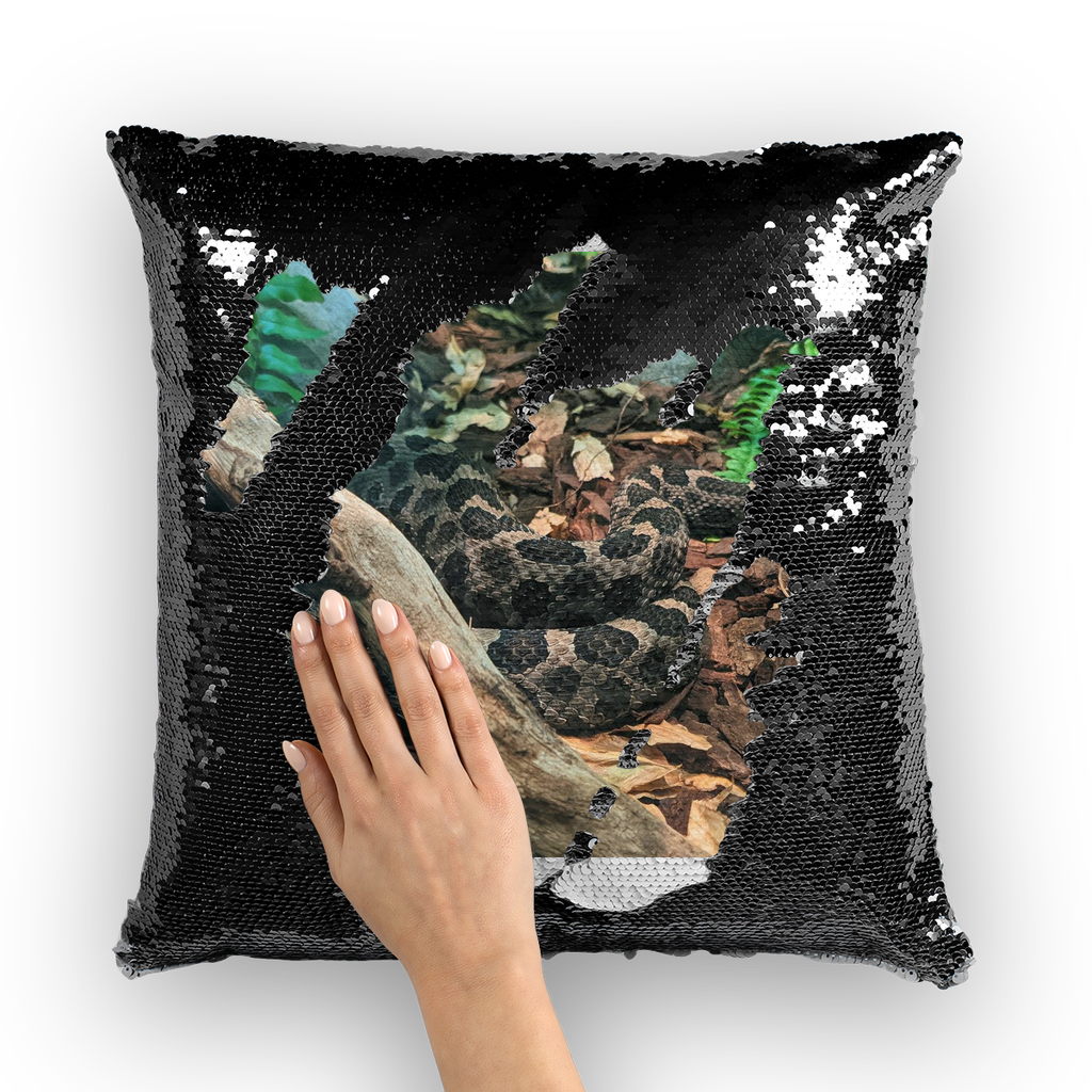 A vibrant Snake Sequin Cushion Cover featuring a mermaid design that changes color with movement, made from soft polyester and sequins.
