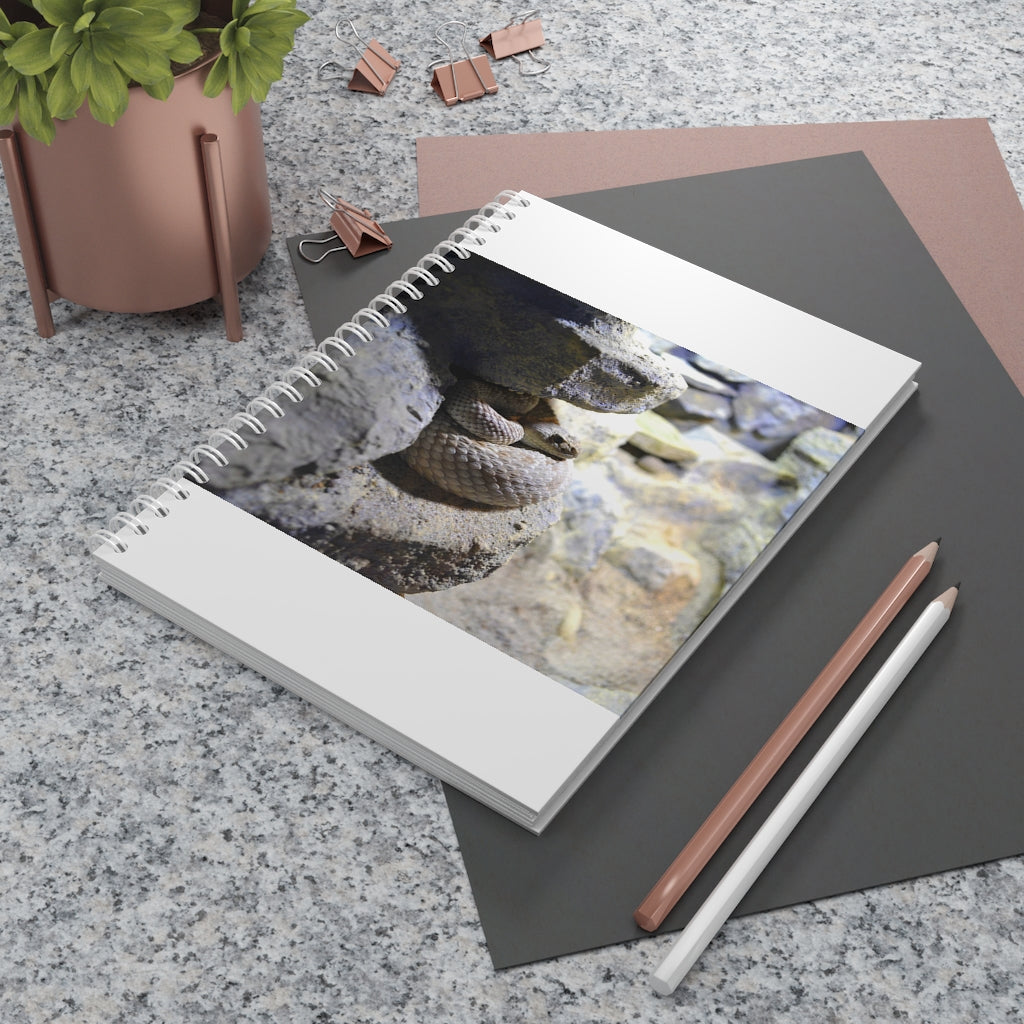 A stylish Snake Spiral Notebook featuring customizable covers, wide-ruled pages, and a semi-gloss laminated finish, perfect for journaling or note-taking.