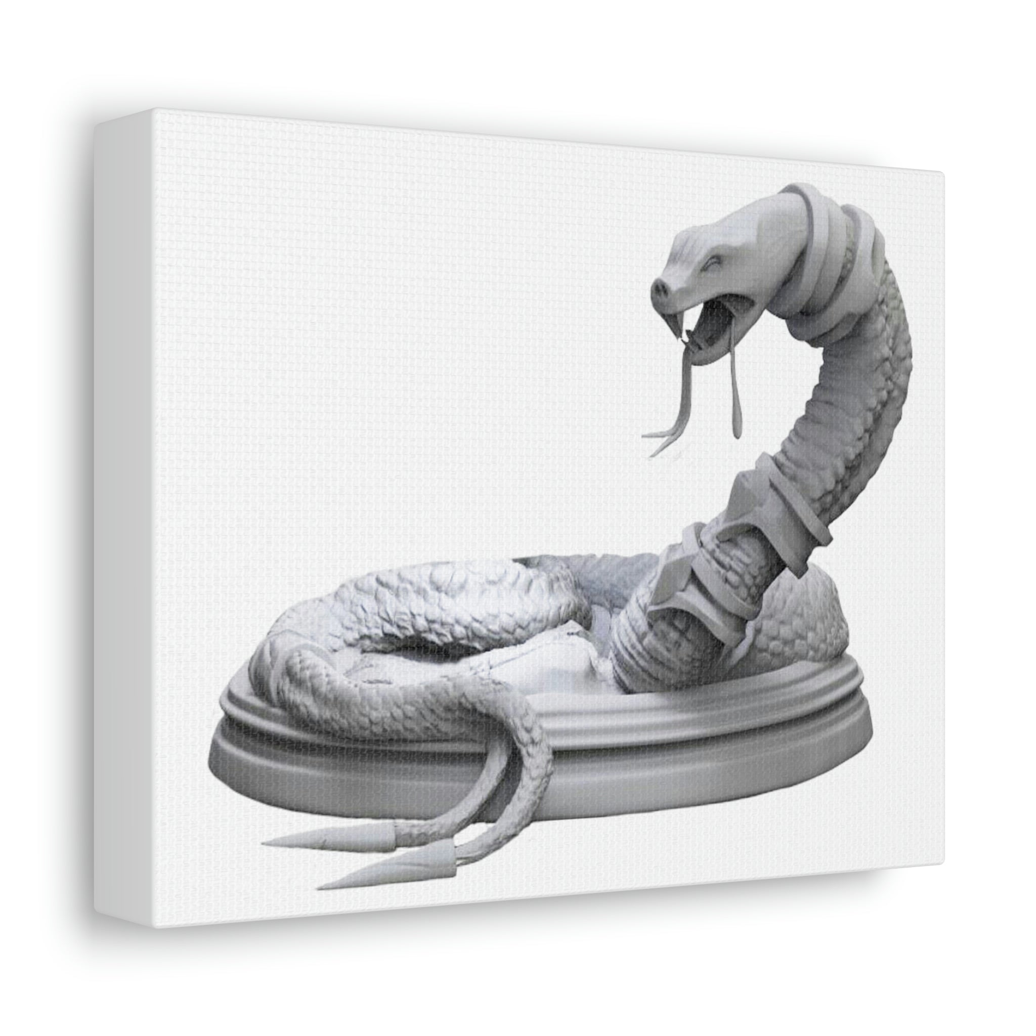 A beautifully printed Snake Stretched Canvas showcasing vibrant colors and intricate details, framed on a sturdy wooden structure.