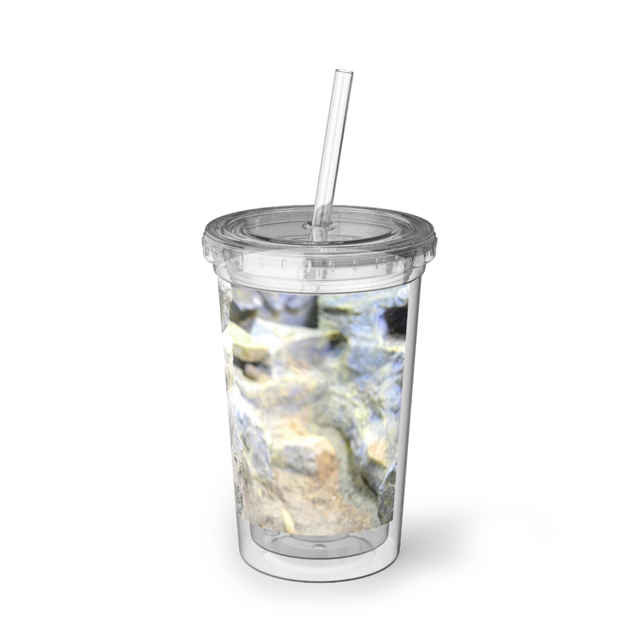 A stylish Snake Suave Acrylic Cup made of stainless steel, featuring a black screw-on cap and a plastic straw, perfect for custom designs.
