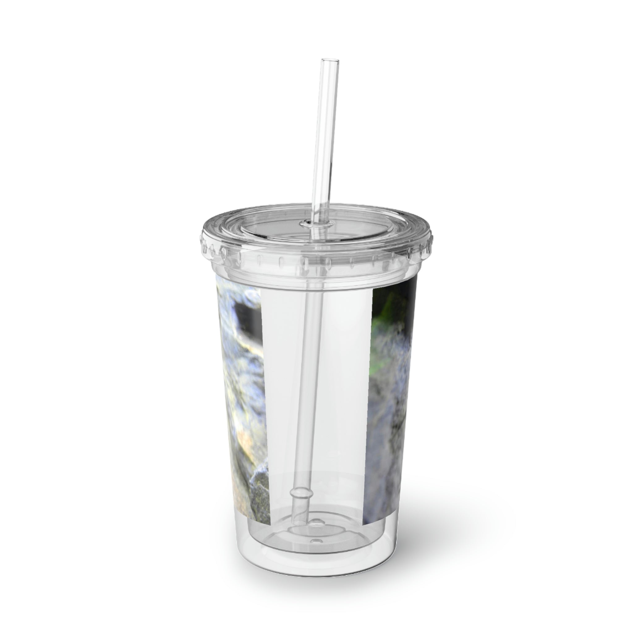 A stylish Snake Suave Acrylic Cup made of stainless steel, featuring a black screw-on cap and a plastic straw, perfect for custom designs.