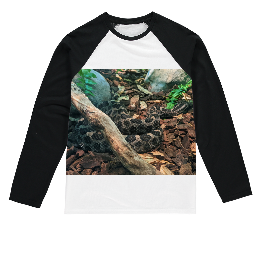 Snake Sublimation Baseball Long Sleeve T-Shirt featuring a stylish design, long sleeves, and a crew neck, made from high-quality mixed fabric.