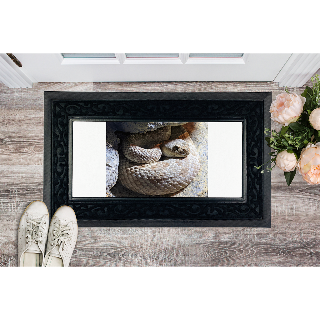 Snake Sublimation Heavy Duty Door Mat with a stylish fabric brush border and removable printable center.