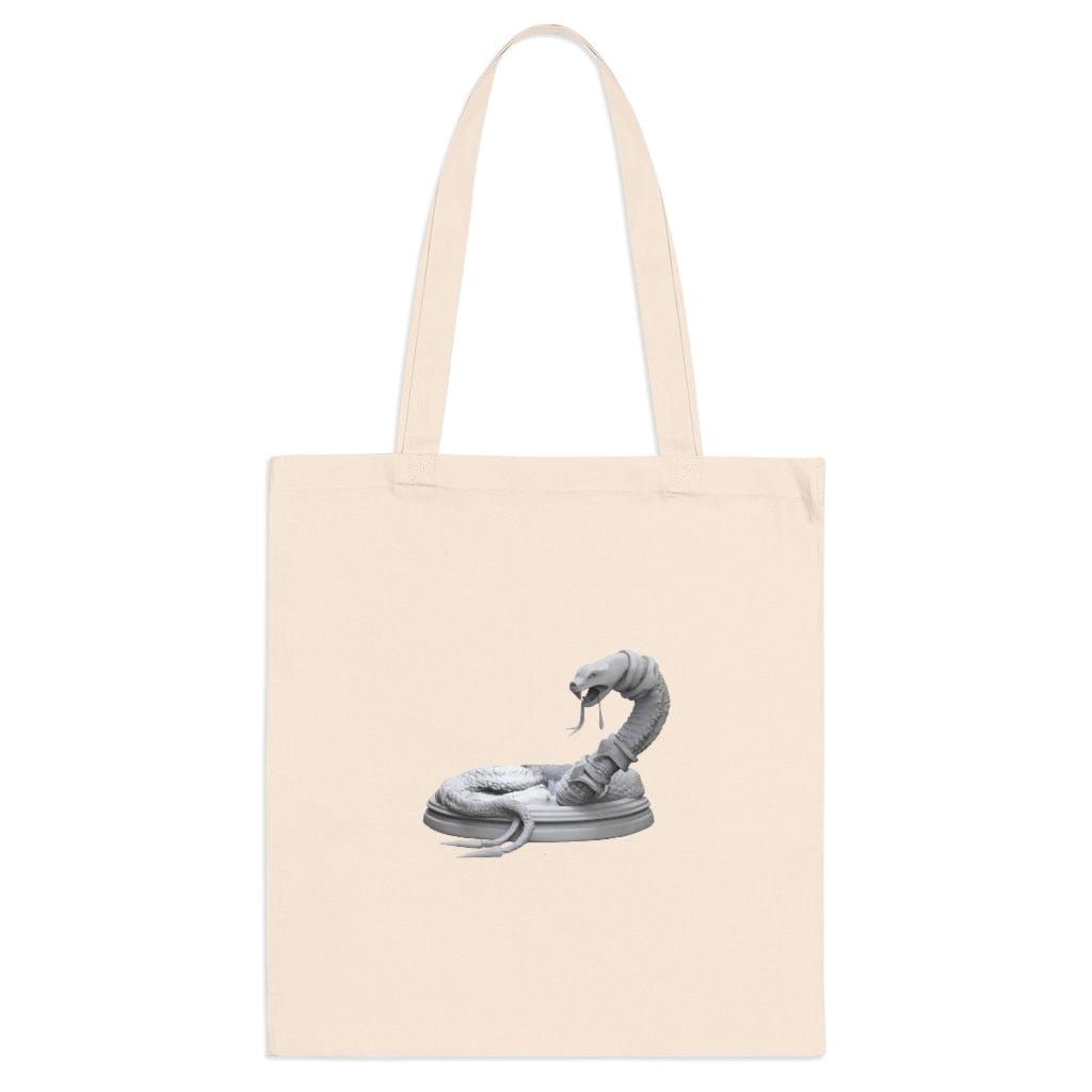 A stylish Snake Tote Bag made of 100% cotton with long handles and cross-stitched detailing, available in multiple colors.