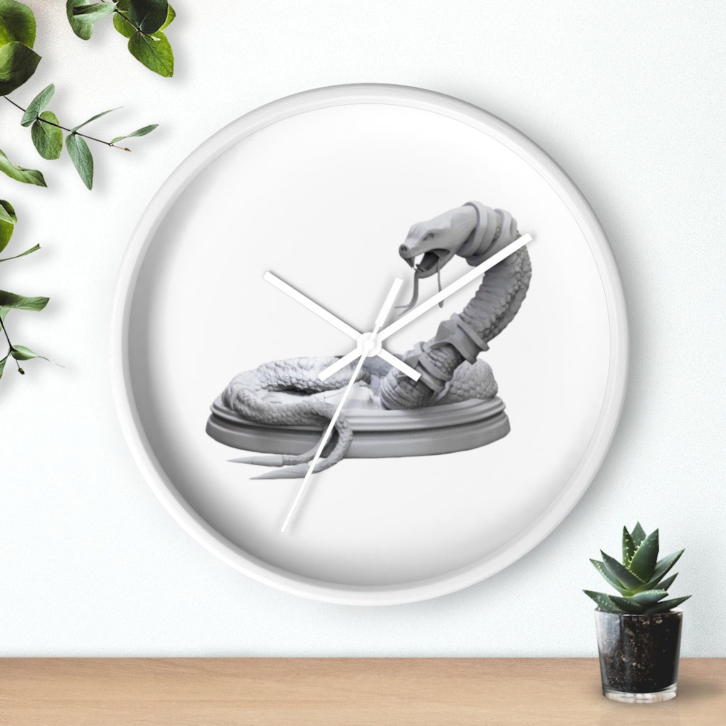 A stylish Snake Wall Clock featuring a unique design with a wooden frame and plexiglass face, perfect for indoor decor.
