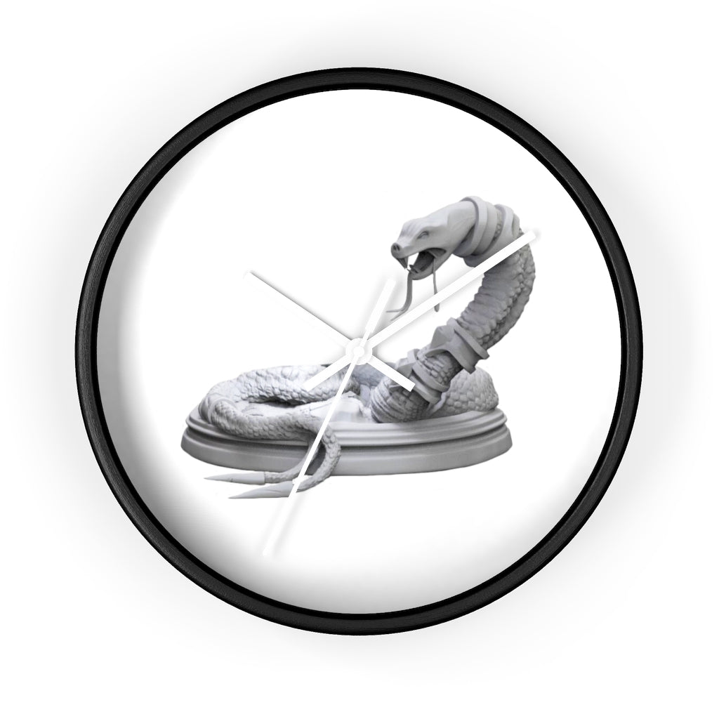 A stylish Snake Wall Clock featuring a unique design with a wooden frame and plexiglass face, perfect for indoor decor.