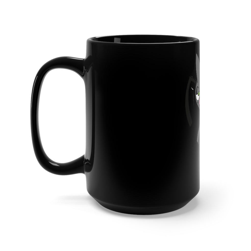 Snaughtnaut Black Mug 15oz, featuring a sleek black ceramic design with rounded corners and a comfortable C-handle.