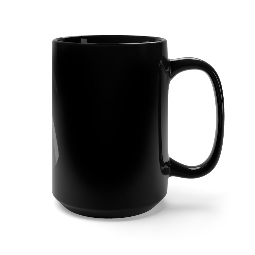 Snaughtnaut Black Mug 15oz, featuring a sleek black ceramic design with rounded corners and a comfortable C-handle.