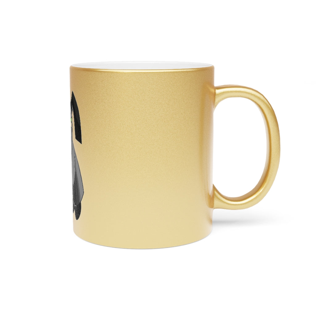 Snaughtnaut Metallic Mug in Silver and Gold, showcasing personalized designs and a comfortable C-handle.